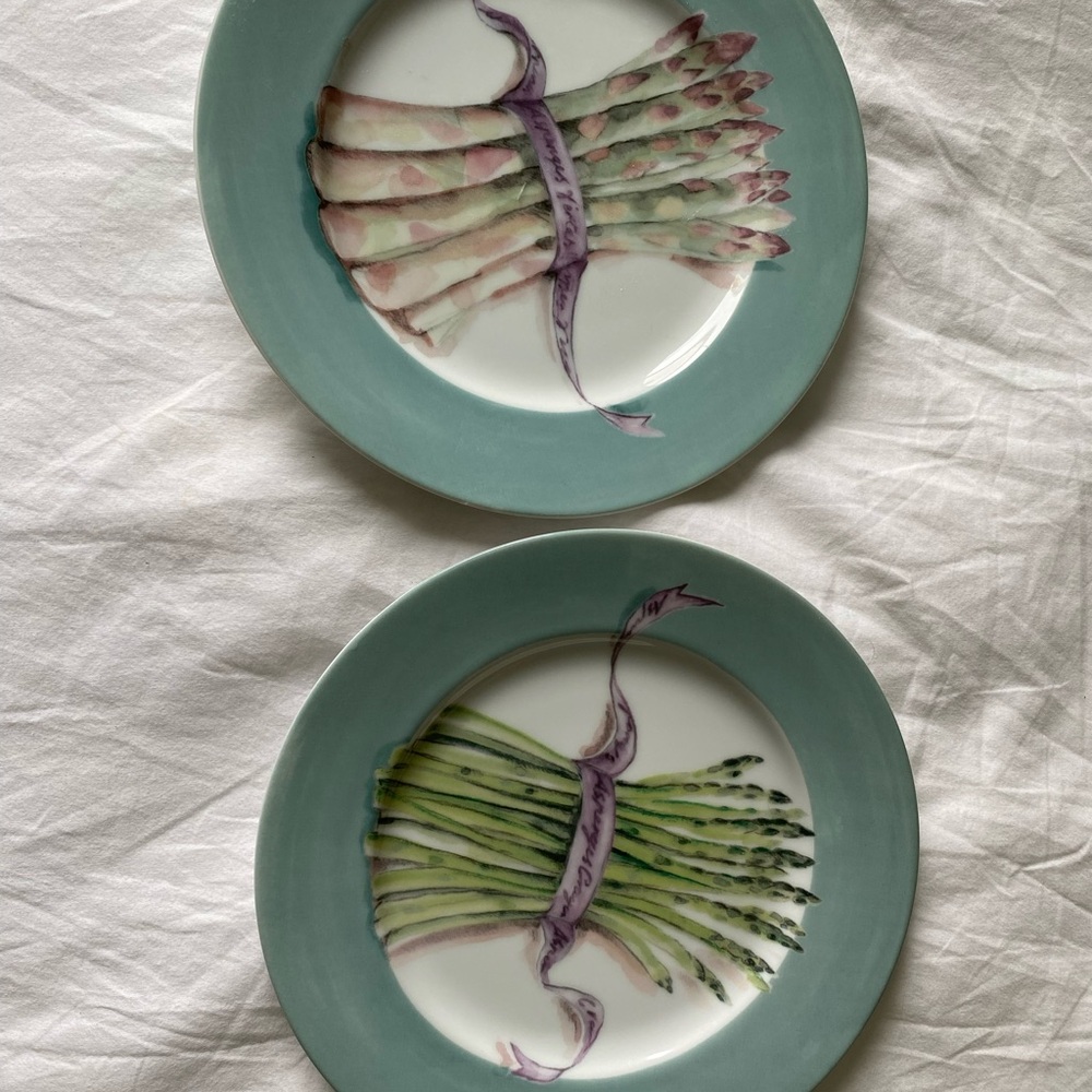 WILLIAM SONOMA Asparagus Salad Plates Set of Two 8.25”
